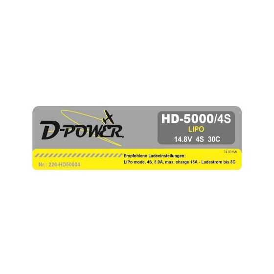 D-Power HD-5000 4S Lipo (14,8V) 30C - XT-60 Stecker