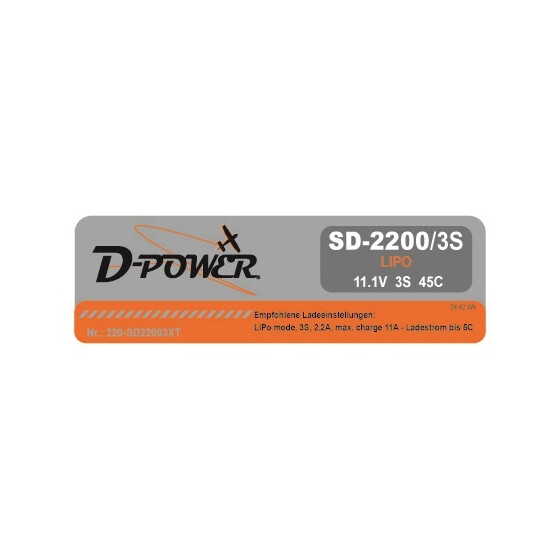 D-Power SD-2200 3S Lipo (11,1V) 45C - XT-60 Stecker